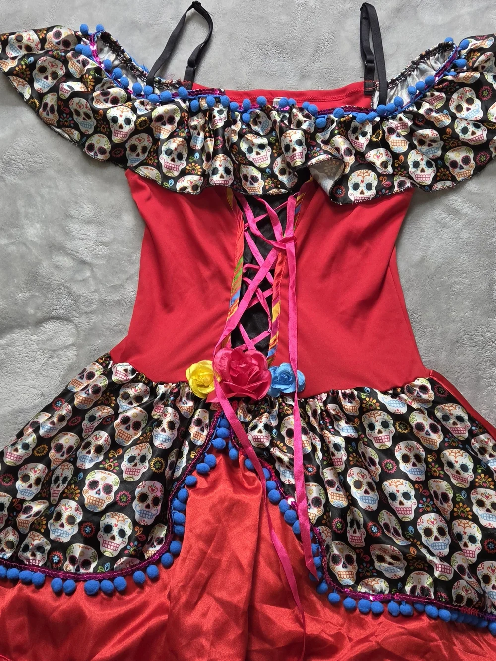 Day of the Dead Sugar Skull Costume Dress Women One Size Halloween Off Shoulder